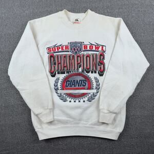 Vintage New York Giants Sweatshirt‎ Men's Large White Super Bowl XXV NFL 1991